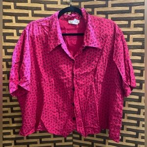 VINTAGE DIANE FREMON pink floral print button blouse womens 2x